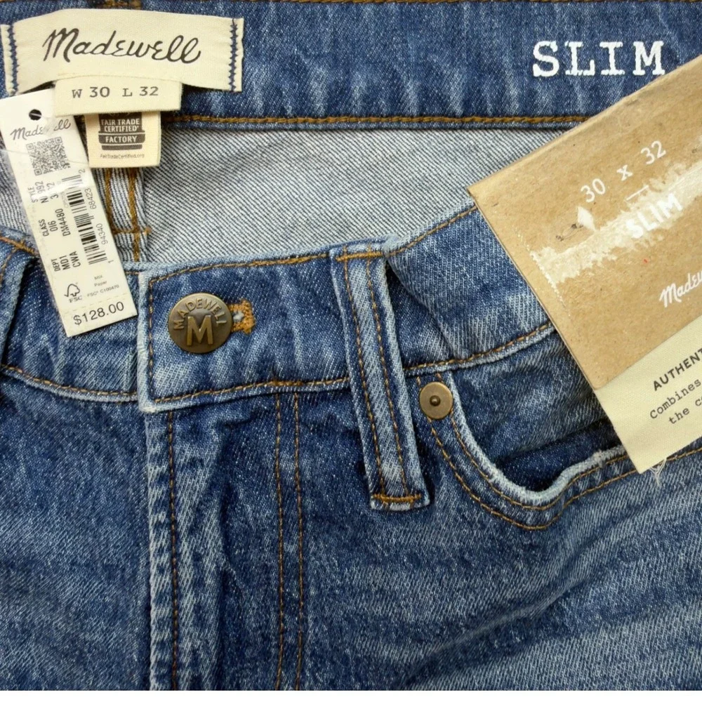 Madewell Men 30X32 Slim Authentic Flex Premium Denim Jeans Straight Medium Wash